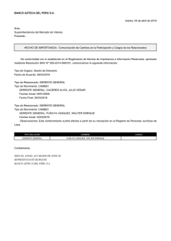 BANCO AZTECA DEL PERU SA martes, 05 de abril de 2016