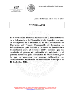 ATENTO AVISO La Coordinaci&oacute;n Sectorial de Planeaci&oacute;n y