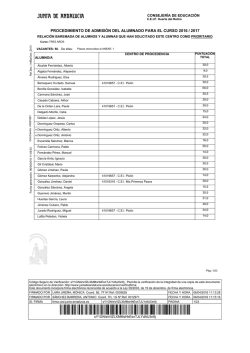 Relaci&oacute;n de solicitudes baremadas del procedimiento de admisi&oacute;n