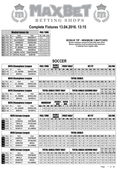 Complete Fixtures 09.04.2016. 14:15 SOCCER