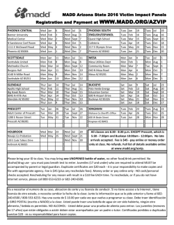 MADD Arizona State 2016 Victim Impact Panels Registration and