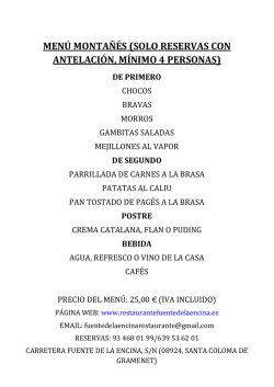 MEN&Uacute; MONTA&Ntilde;&Eacute;S - Restaurante Fuente de la Encina