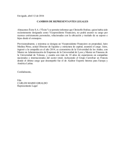 Envigado, abril 12 de 2016 CAMBIOS DE