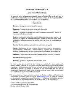 Convocatoria Junta General Extraordinaria &ndash; Mayo 2016