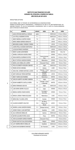 Horario de Atenci&oacute;n a Padres - Instituto San Francisco de As&iacute;s