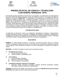 presea estatal de ciencia y tecnolog&iacute;a &ldquo;luis rivera terrazas&rdquo; 2016