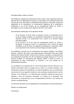 Estimados padres, madres o tutores: Nos