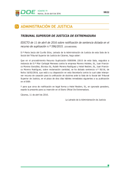 Edicto de 11 de abril de 2016 sobre notificaci&oacute;n de sentencia
