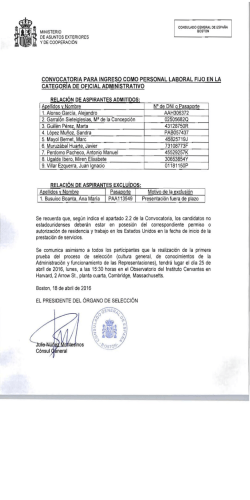 Relaci&oacute;n de aspirantes admitidos - Ministerio de Asuntos Exteriores