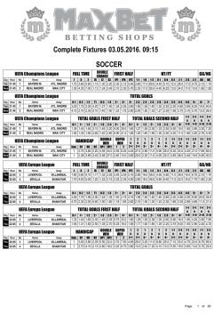Complete Fixtures 29.04.2016. 09:15 SOCCER