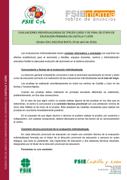 Resumen Orden Evaluaciones individualizadas 3&ordm; y 6&ordm; de primaria