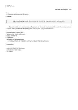 GLORIA SA mi&eacute;rcoles, 04 de mayo de 2016 Sres