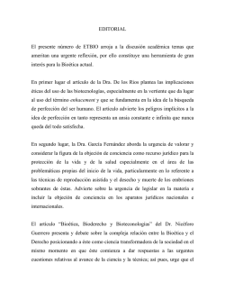 EDITORIAL El presente n&uacute;mero de ETBIO arroja a la discusi&oacute;n