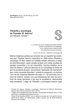 Filosof&iacute;a y sociolog&iacute;a, de Theodor W. Adorno