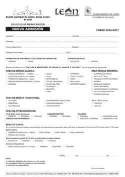 nueva admisi&oacute;n - Escuela Municipal de M&uacute;sica, Danza y Teatro de