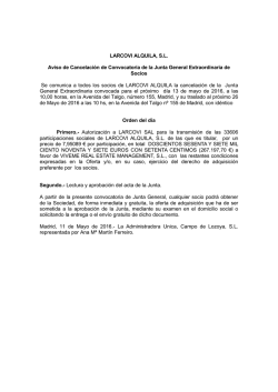 Aviso de Cancelaci&oacute;n de Convocatoria de la Junta General