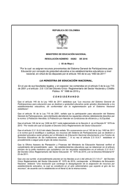 Resoluci&oacute;n Distribuci&oacute;n SGP N. 8 de 2016