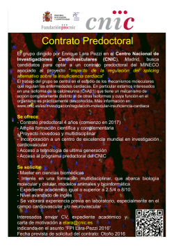 Contrato predoctoral MINECO en grupo Dr. E. Lara Pezzi, CNIC