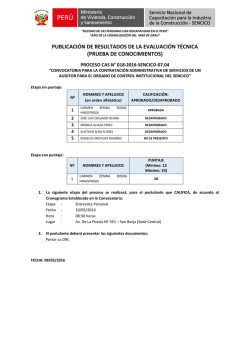 publicaci&oacute;n de resultados de la evaluaci&oacute;n t&eacute;cnica (prueba de
