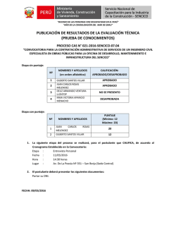 publicaci&oacute;n de resultados de la evaluaci&oacute;n t&eacute;cnica (prueba de