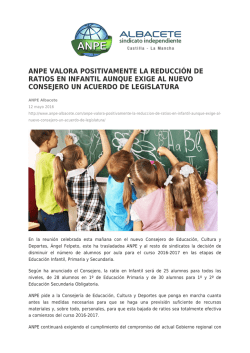 anpe valora positivamente la reducci&oacute;n de ratios en infantil aunque