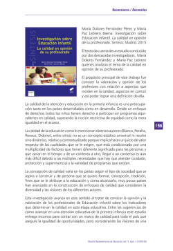 Investigaci&oacute;n sobre Educaci&oacute;n Infantil. La calidad en opini&oacute;n de su