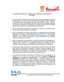 la subsecretar&iacute;a del sisb&eacute;n del municipio de rionegro informa