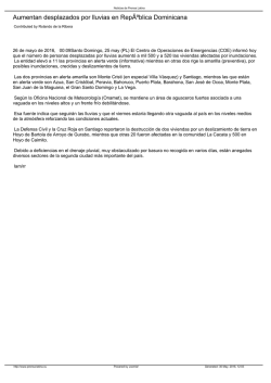 Aumentan desplazados por lluvias en Rep&Atilde;&ordm;blica