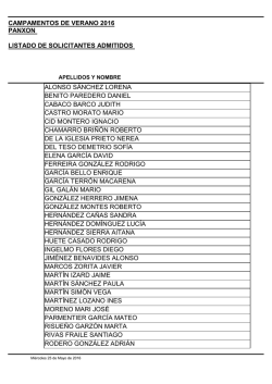 Relaci&oacute;n de admitidos al campamento de "Panx&oacute;n"