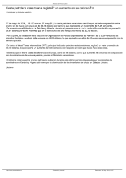 Cesta petrolera venezolana registr&Atilde;&sup3; un aumento en