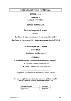 Sujet du bac S-ES-L Espagnol LV2 2016 - Liban