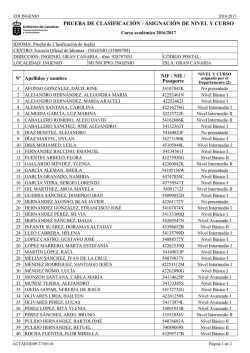 Listado de la prueba de clasificaci&oacute;n mayo 2016