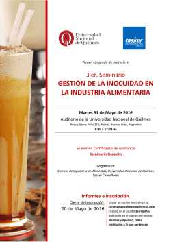 3 er. Seminario "Gesti&oacute;n de la Inocuidad en la Industria Alimentaria"