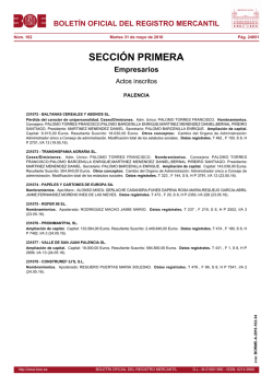 Actos de PALENCIA del BORME n&uacute;m. 102 de 2016