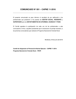 COMUNICADO N&deg; 001 &ndash; CAPNE 11-2016