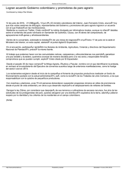 Logran acuerdo Gobierno colombiano y promotores