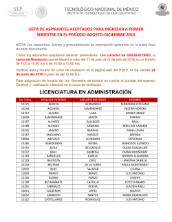 lista de aspirantes aceptados para ingresar a primer semestre en el
