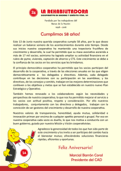 mensaje aniv - Cooperativa de Ahorro y Cr&eacute;dito La Rehabilitadora