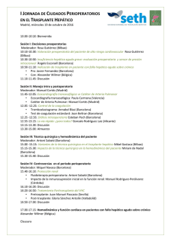 I Jornada de Cuidados Perioperatorios en el TH. Madrid, 19 Octubre