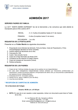 admisi&oacute;n 2017 - Colegio Santa Mar&iacute;a Eufrasia