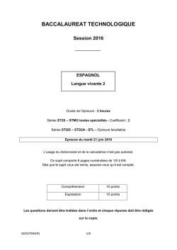 BACCALAUREAT TECHNOLOGIQUE Session 2016