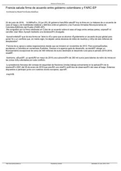 Francia saluda firma de acuerdo entre gobierno