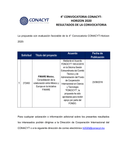 4&deg; convocatoria conacyt- horizon 2020 resultados de la convocatoria