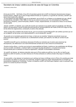 Secretario de Unasur celebra acuerdo de cese del