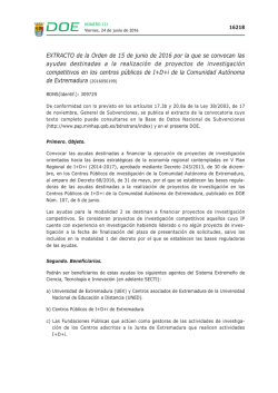 EXTRACTO de la Orden de 15 de junio de 2016 por la que se