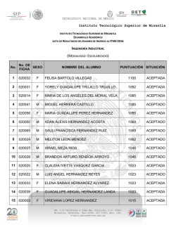 Instituto Tecnol&oacute;gico Superior de Misantla No. No. DE FICHA SEXO