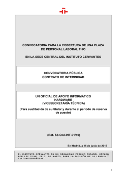 CONVOCATORIA PARA LA COBERTURA DE UNA PLAZA DE