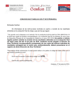 COMUNICADO FAMILIAS DE 6&ordm; DE E.PRIMARIA. " De acuerdo con