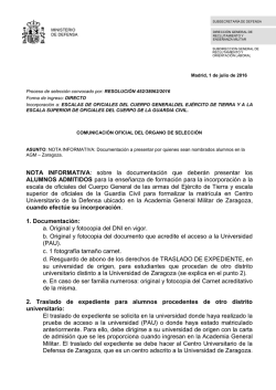 NOTA INFORMATIVA: sobre la documentaci&oacute;n que deber&aacute;n