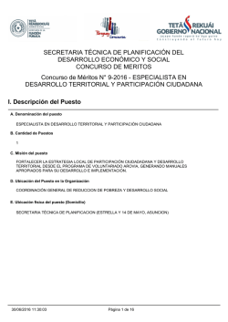 Especialista en desarrollo territorial y participaci&oacute;n - Asunci&oacute;n